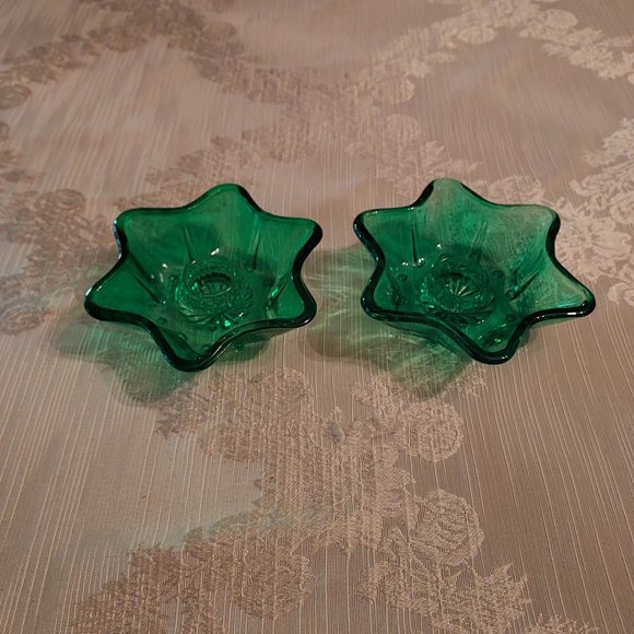 Vintage Green Glass Tapered Candle Holders Qty 2 - Picture 1 of 8